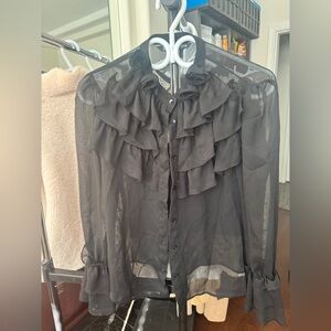 Zara Black Sheer Ruffled Blouse